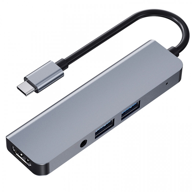 BRONKA Хаб Type-C 4в1 (HDMI x1 / USB 3.0 x2 / 3.5mm x1) серый космос (Г90-53479)
