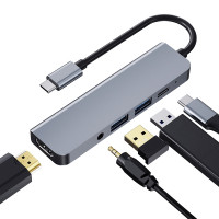 BRONKA Хаб Type-C 5в1 (HDMI x1 / 3.5mm x1 / USB 3.0 x2 / PD x1) Г90-52786