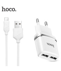 HOCO СЗУ Блок питания + кабель micro USB C12 2 порта USB 2.4A (белый) 7773
