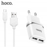 HOCO СЗУ Блок питания + кабель micro USB C12 2 порта USB 2.4A (белый) 7773 - HOCO СЗУ Блок питания + кабель micro USB C12 2 порта USB 2.4A (белый) 7773